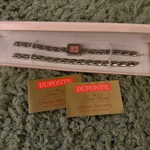 New Women’s Silver and Pink Dufonte Watch and Bracelet Set